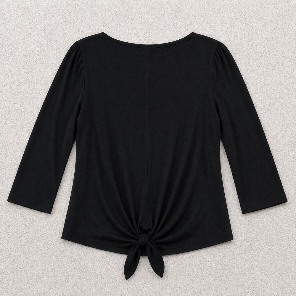 LOFT Womens Black Tie Front Button Down Knit Top V-Neck Blouse Puff Shoulder - Picture 3 of 8